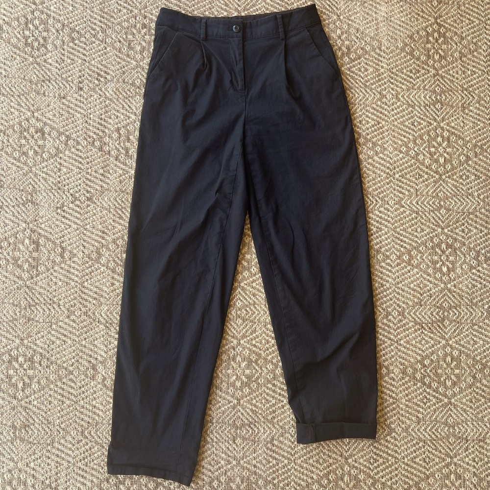 J. Crew Maritime Pants Trousers in Ripstop Cotton Pleated Tapered‎ Black…
